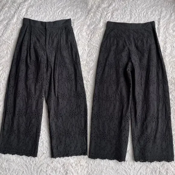 SOLD Zara eyelet lace high rise waist trouser pants cropped ankle trousers black - Picture 12 of 17